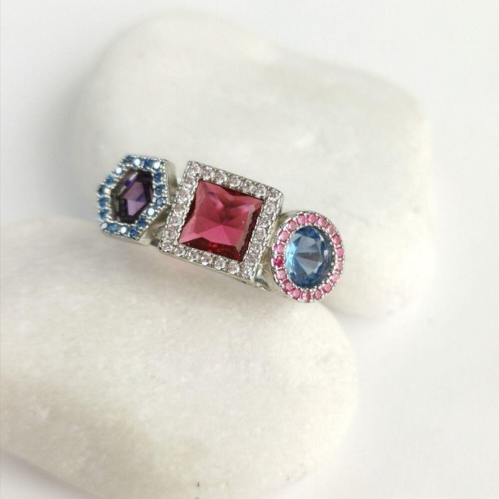 Cocktail Ring Amethyst Pink And Blue Topaz Sterling Silver
